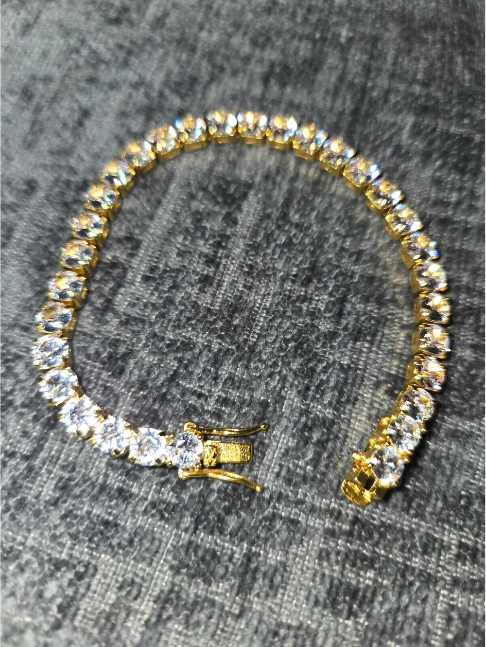 24K Gold Plated Silver Women's Tennis Bracelet with Synthetic Zircon Stones 7 in